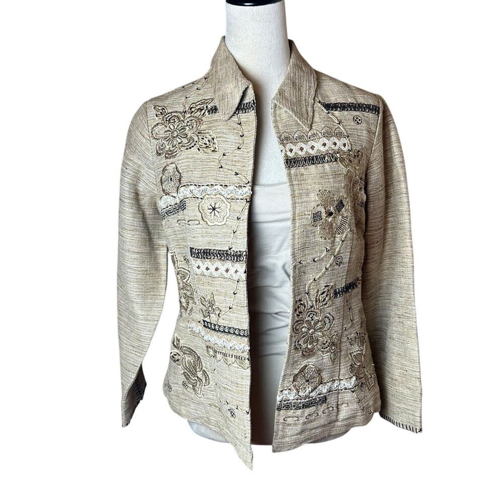 Coldwater Creek Embroidered‎ Linen Blend Jacket Petite PXS | NWT Coastal Grandma